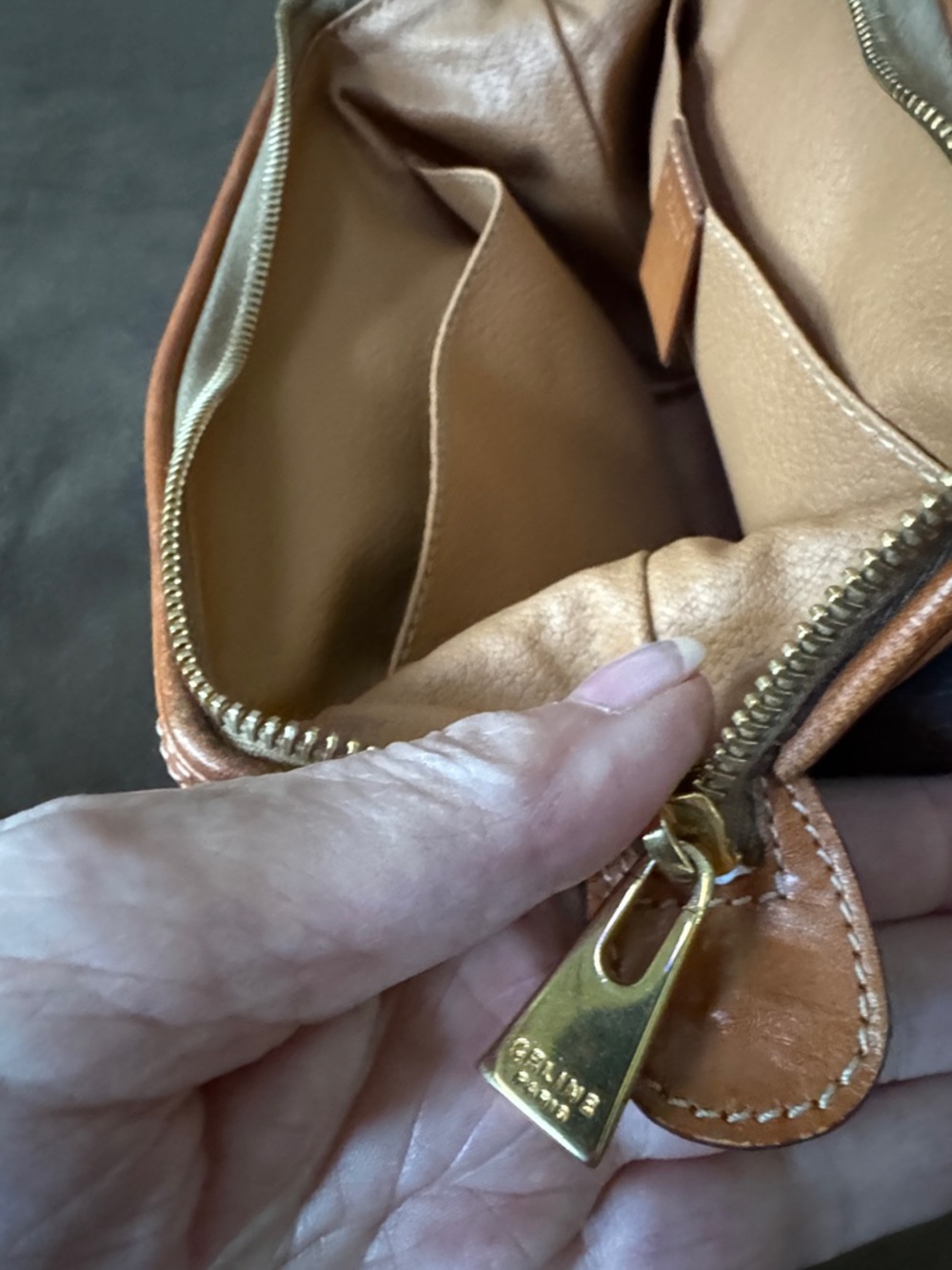 Hold for Mara Celine Brown Monogram Toiletry Pouch w Tan Trim Vintage Like New - Picture 10 of 11